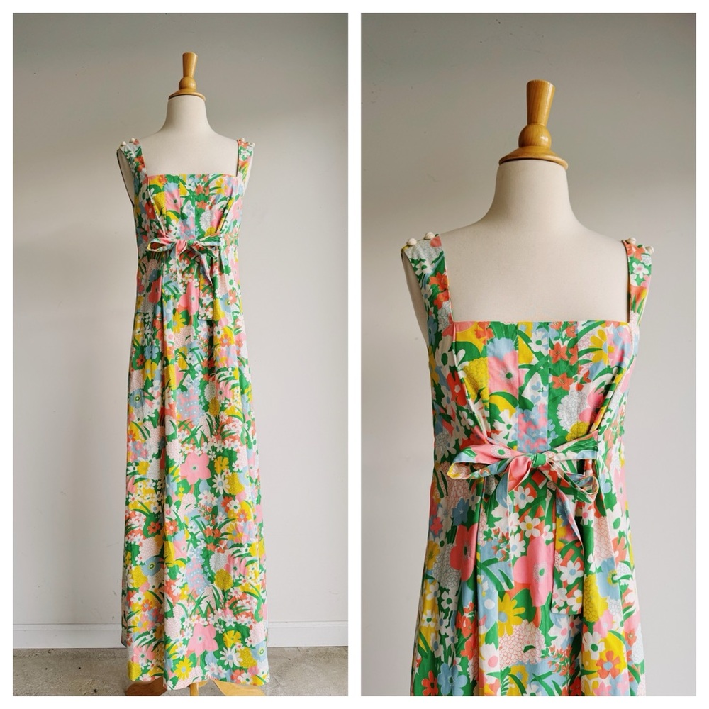 VINTAGE | Square Neck Floral Maxi Dress | Best Fit S